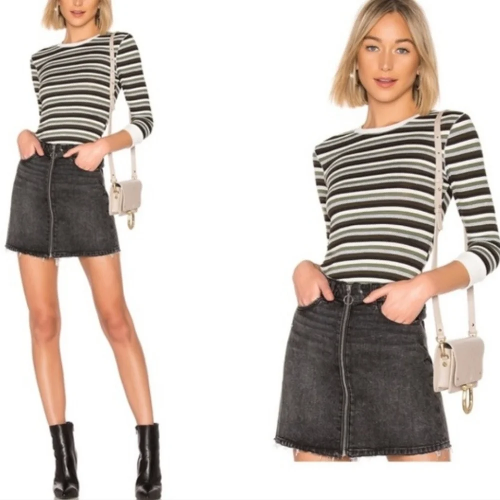 NWT Free People Good on You Army Green Stripe Round Hem Ribbed Tee Top